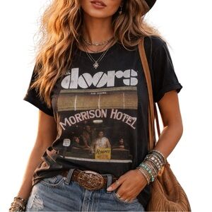 The Doors Black Morrison Hotel Album Cover  Graphic Cotton T-Shirt Tee Small